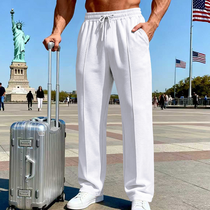 🔥Summer Sale  60% OFF👖 Men’s Straight Leg Pants – Elastic Waist, Deep Pockets & Breathable Knit Comfort
