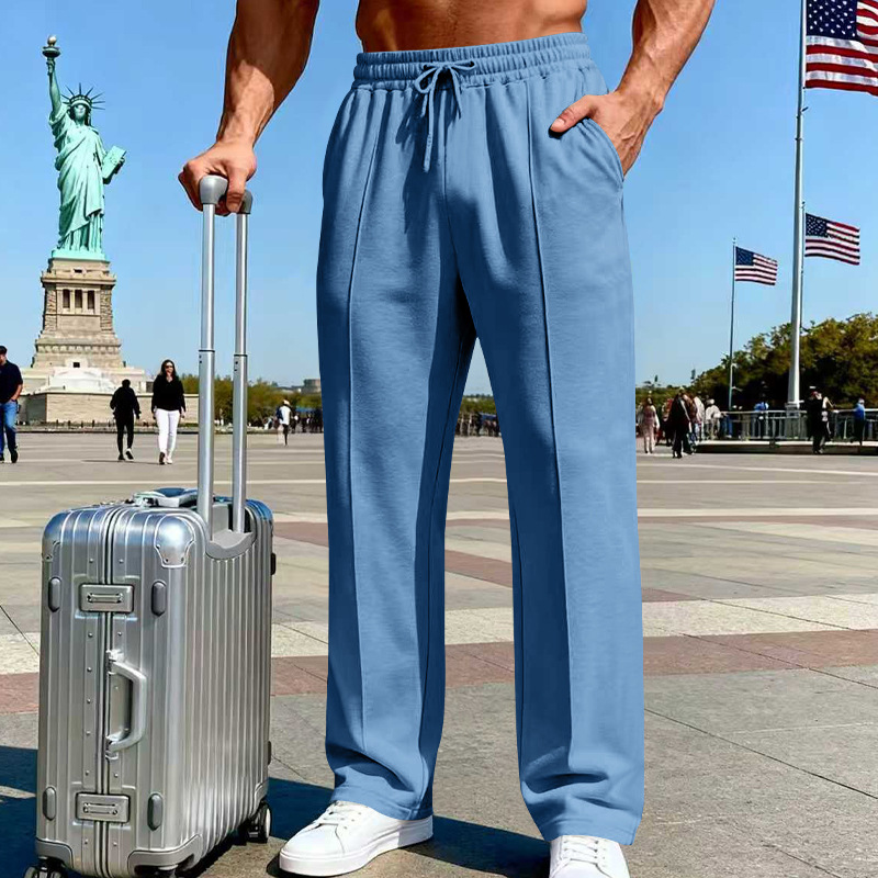 🔥Summer Sale  60% OFF👖 Men’s Straight Leg Pants – Elastic Waist, Deep Pockets & Breathable Knit Comfort