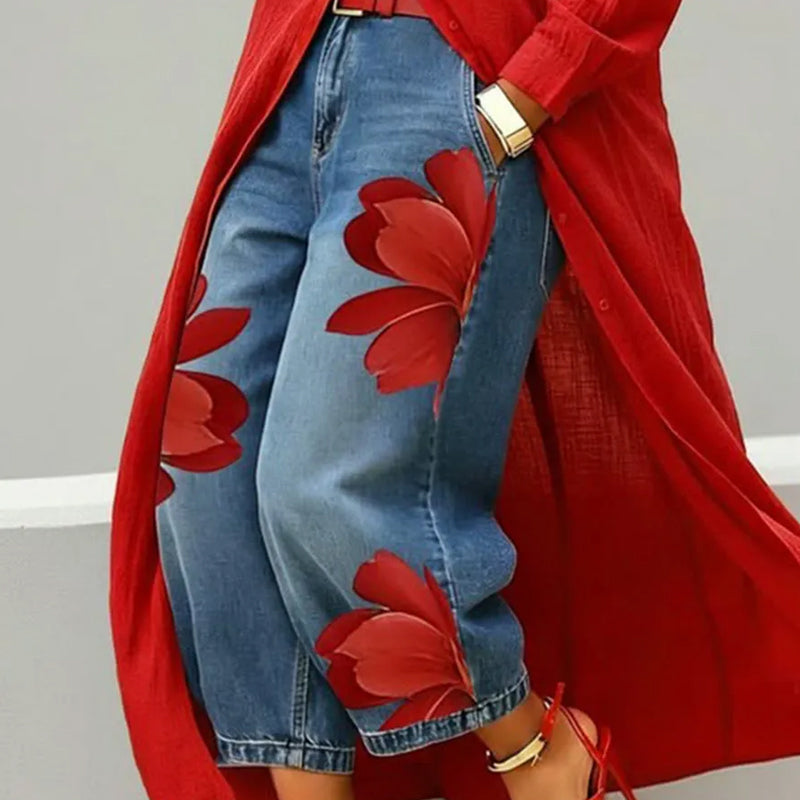 👖 LIMITED-TIME 50% OFF! 🌸✨ Women's Floral Wide-Leg Jeans – Unique Appliqué, Soft, 6 Colors 🌸