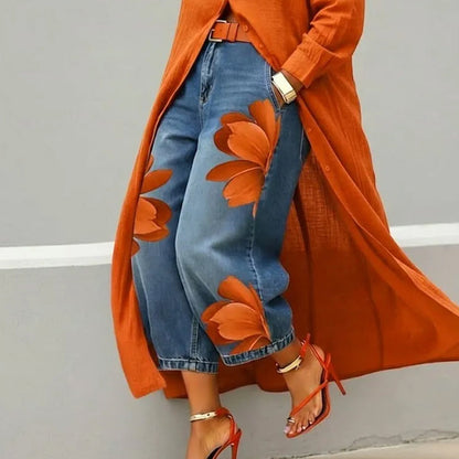 👖 LIMITED-TIME 50% OFF! 🌸✨ Women's Floral Wide-Leg Jeans – Unique Appliqué, Soft, 6 Colors 🌸