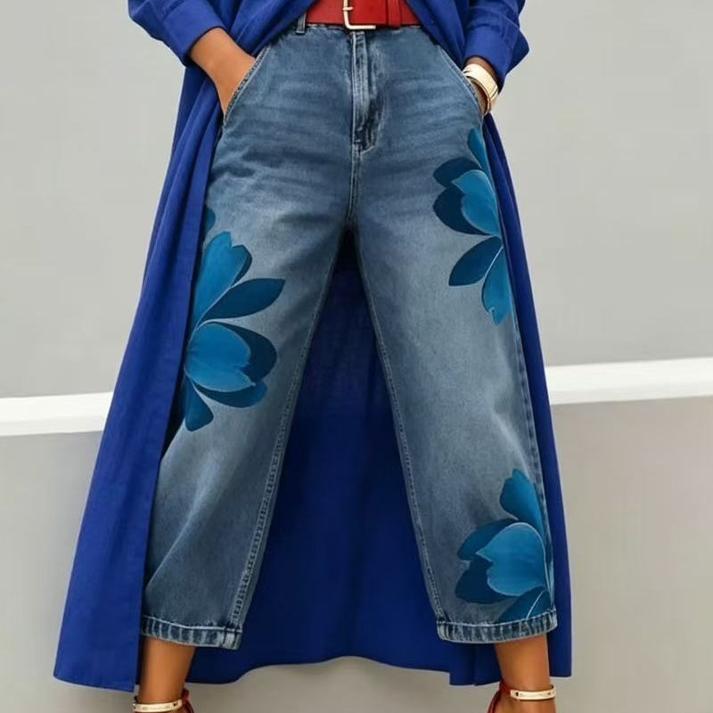 👖 LIMITED-TIME 50% OFF! 🌸✨ Women's Floral Wide-Leg Jeans – Unique Appliqué, Soft, 6 Colors 🌸