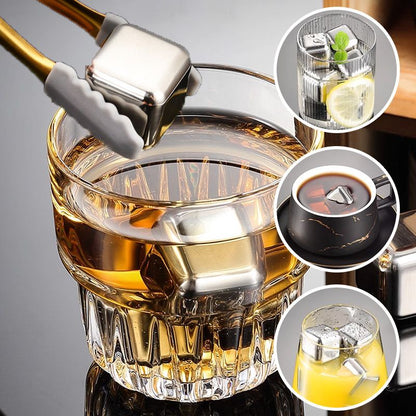 🔘🎁 4/6/8pcs Stainless Steel Ice Cubes – Food Grade 304 Steel, Fast Cooling, Reusable, Gift Box Included. Great for Home Bar, Party or Father’s Day Gift! 🍸🎉💪