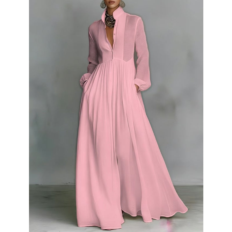 👗 50% OFF! ✨ Pleated White Maxi Dress – High-Neck & Flattering Silhouette ⏰🔥 【Flash Sale】