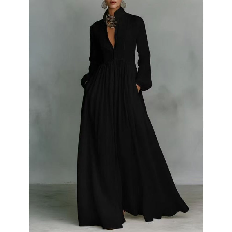 👗 50% OFF! ✨ Pleated White Maxi Dress – High-Neck & Flattering Silhouette ⏰🔥 【Flash Sale】