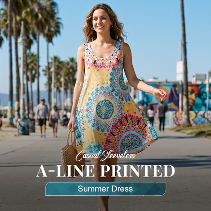 🌸Summer Hot Sale 50% Off✨Casual Sleeveless A-Line Printed Summer Dress