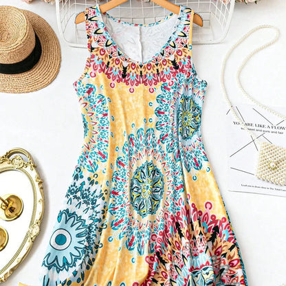 🌸Summer Hot Sale✨  Casual Sleeveless A-Line Printed Summer Dress