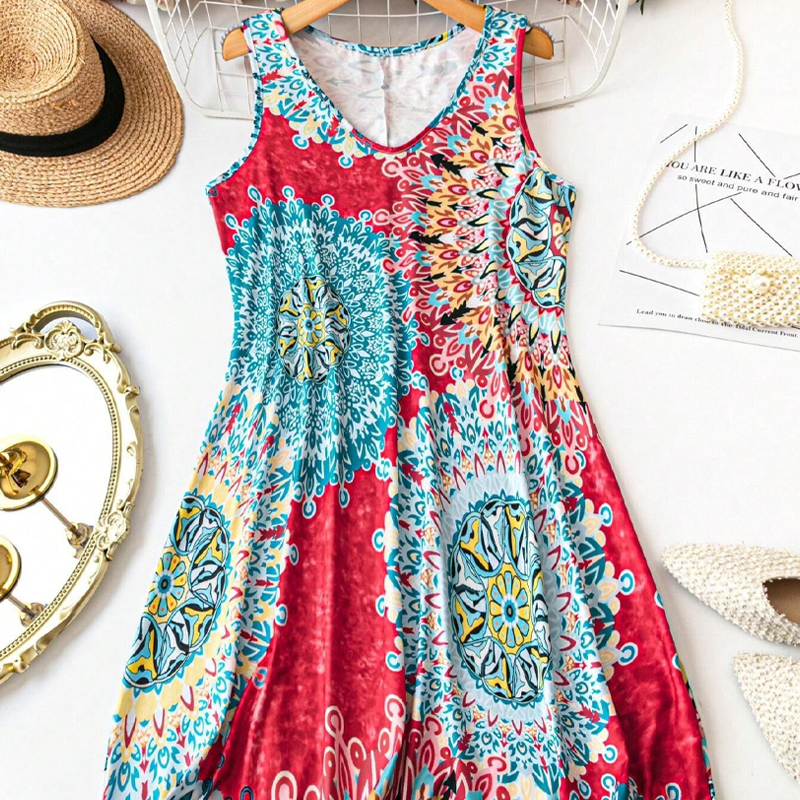 🌸Summer Hot Sale 50% Off✨Casual Sleeveless A-Line Printed Summer Dress