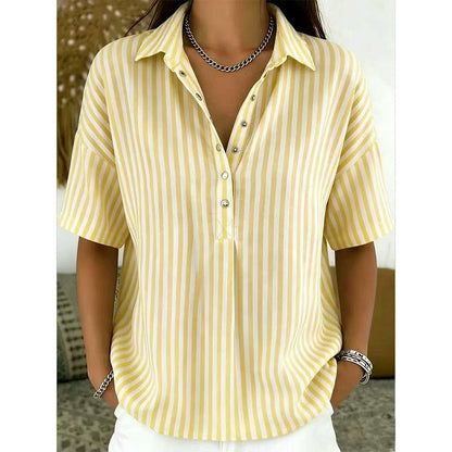 👕 LIMITED-TIME  OFF! ✨ Women's Striped Short-Sleeve Shirt – Relaxed Fit, V Neck, 9 Colors 🍂