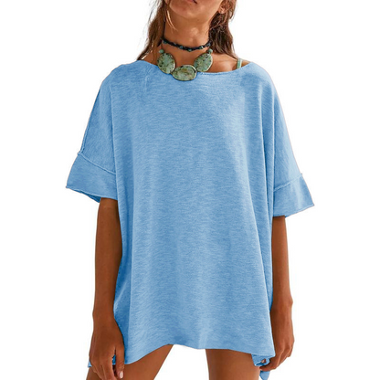 👚 50% OFF NOW! 🚤 Women's Solid Color Loose Fit Boat Neck Top – Soft, breathable & effortlessly chic – perfect for casual days or beach-ready style 🌊
