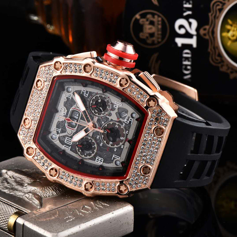 ⌚ Beperkte oplage – 50% korting! ✨ Luxe herenhorloge in tonneauvorm met strass-versiering