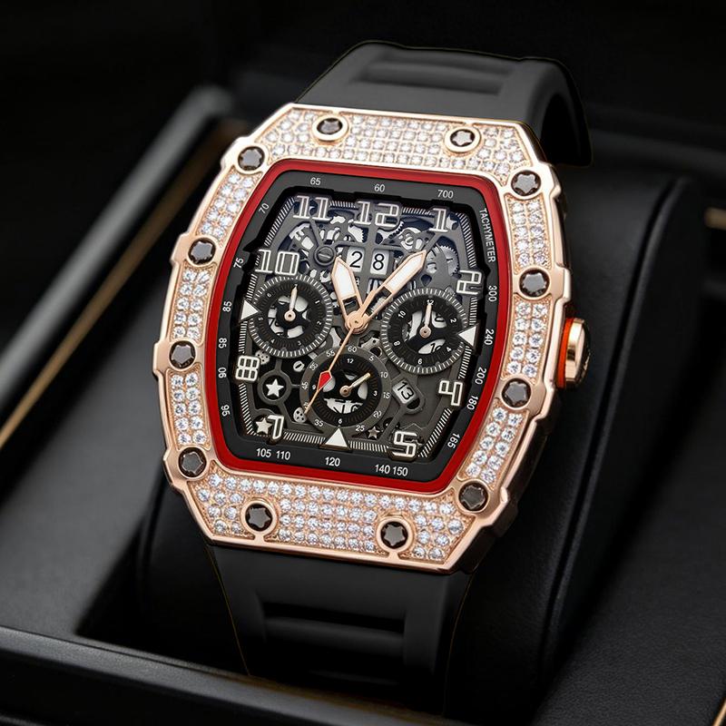 ⌚ Beperkte oplage – 50% korting! ✨ Luxe herenhorloge in tonneauvorm met strass-versiering