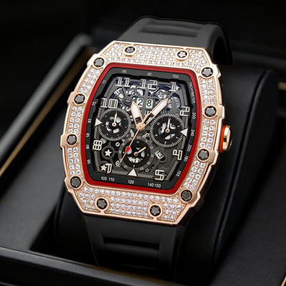 ⌚ Beperkte oplage – 50% korting! ✨ Luxe herenhorloge in tonneauvorm met strass-versiering