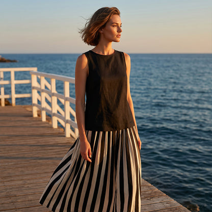 🍀2026 New Arrival !! 👚👗 Women’s Sleeveless Top & Striped Skirt Set🌈 – One Outfit, Instant Summer Style