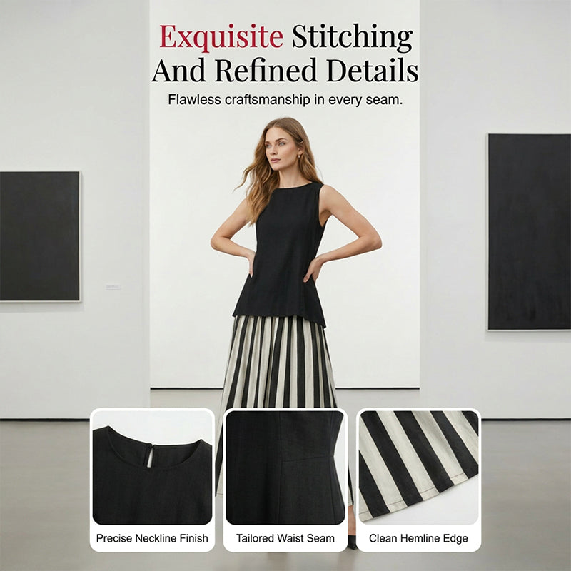 🍀2026 New Arrival !! 👚👗 Women’s Sleeveless Top & Striped Skirt Set🌈 – One Outfit, Instant Summer Style