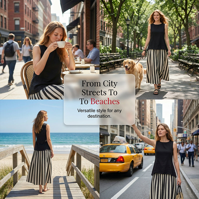 🍀2026 New Arrival !! 👚👗 Women’s Sleeveless Top & Striped Skirt Set🌈 – One Outfit, Instant Summer Style