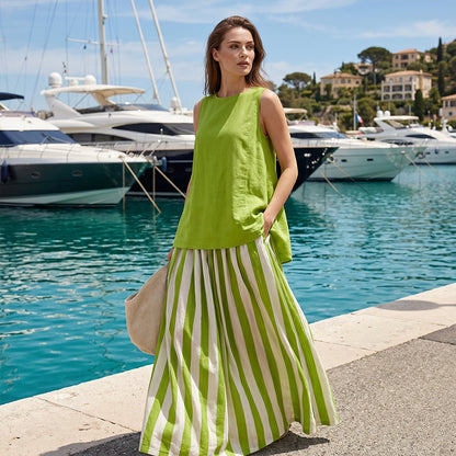🍀2026 New Arrival !! 👚👗 Women’s Sleeveless Top & Striped Skirt Set🌈 – One Outfit, Instant Summer Style