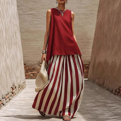 🍀2026 New Arrival !! 👚👗 Women’s Sleeveless Top & Striped Skirt Set🌈 – One Outfit, Instant Summer Style