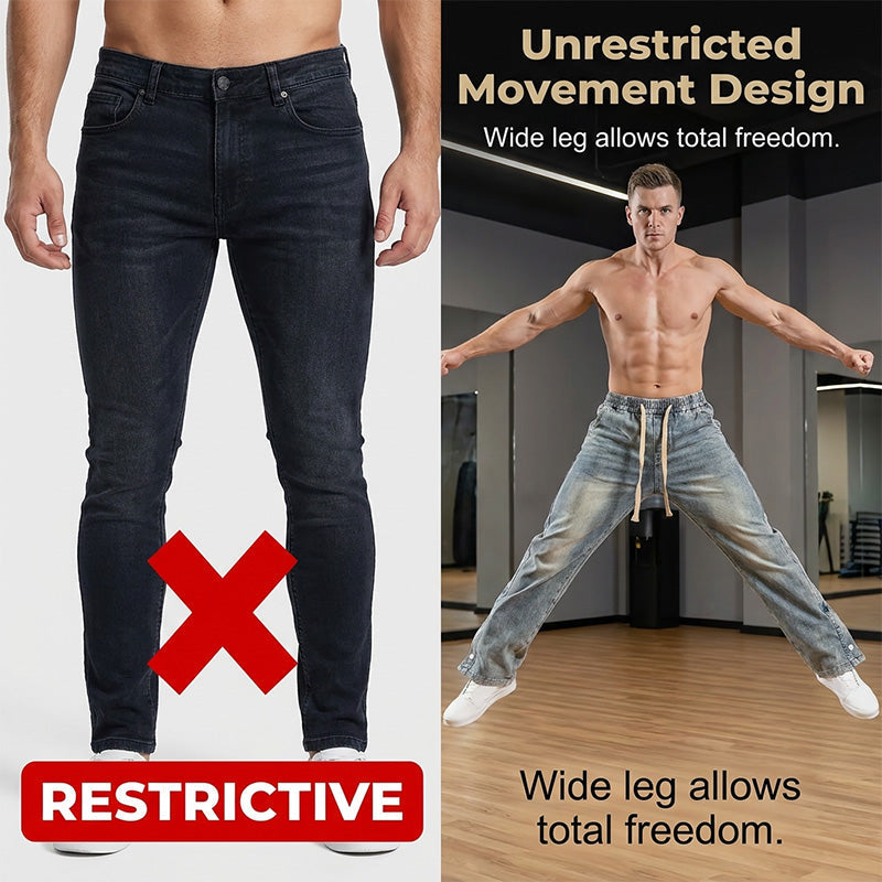 Herenjeans met wijde pijpen en trekkoord, geschikt voor alle seizoenen