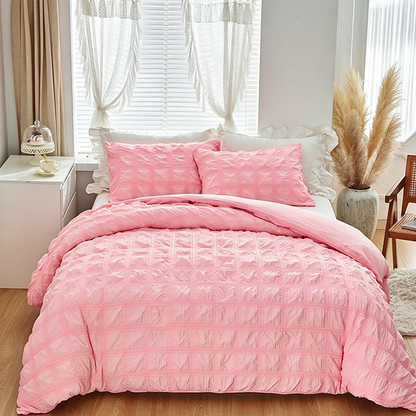 📢📢🛏️40% OFF !! ⏰ 💤Have a good night's sleep 💤  3-Piece Pintuck Textured Duvet Cover Set