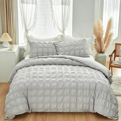 📢📢🛏️40% OFF !! ⏰ 💤Have a good night's sleep 💤  3-Piece Pintuck Textured Duvet Cover Set