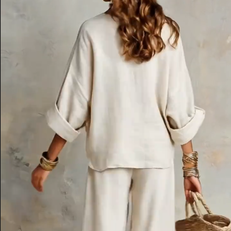 🍁2026 New Arrival👚👖 Chic Women’s V-Neck Top & Wide-Leg Pants Set – One Outfit, Zero Styling Stress