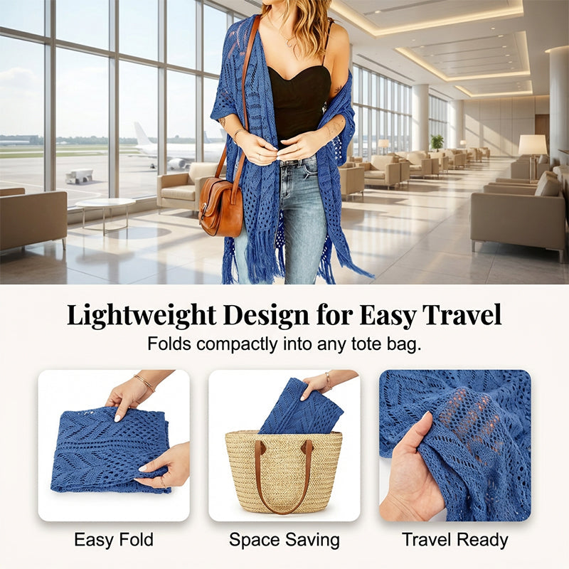 🌴☀️ Women’s Open-Front Knit Cover-Up – Breathable Hollow-Out Knit Beach Cardigan with Tassel Fringe👙