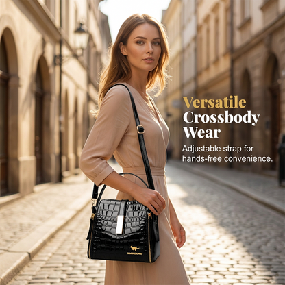 👜 50% OFF! ✨ Glossy Crocodile Pattern Women's Handbag – Structured, Gold Hardware, Spacious & Chic 💼