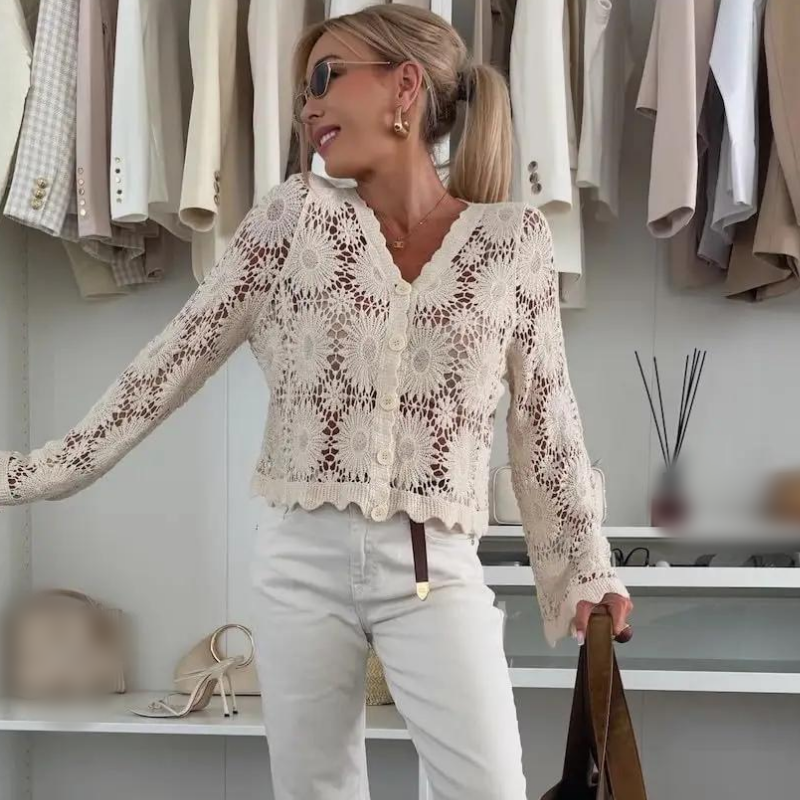 🏆LAST DAY SALE 50% OFF🔥Women's Floral Crochet Knit Cardigan