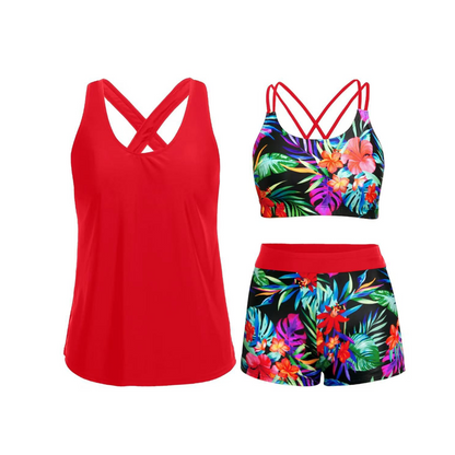 Bescheiden zwemset 🩱 Volledig bedekkende tankini + shortje met zakjes | Zonbescherming UPF 50+ ☀️🛡️ | Perfect voor een dagje strand 🌊🇬🇧