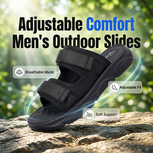 🖤👣 Men’s Adjustable Dual-Strap Slide Sandals🍀 – Breathable Mesh, Soft Cushioning & Wear-Resistant Traction🛡️
