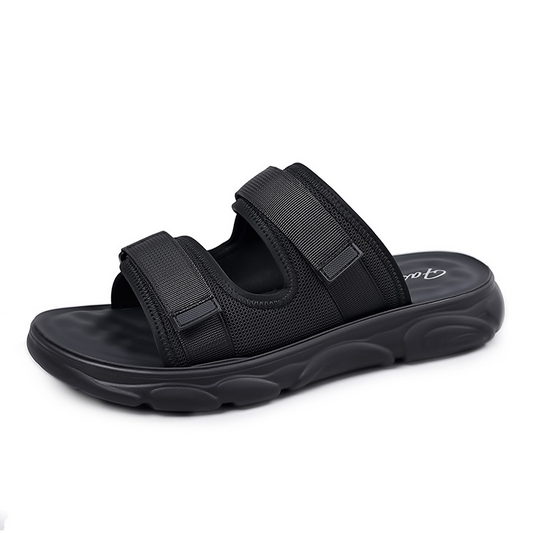🖤👣 Men’s Adjustable Dual-Strap Slide Sandals🍀 – Breathable Mesh, Soft Cushioning & Wear-Resistant Traction🛡️