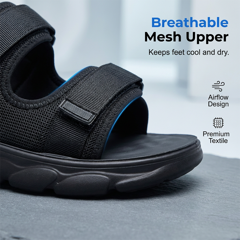 🖤👣 Men’s Adjustable Dual-Strap Slide Sandals🍀 – Breathable Mesh, Soft Cushioning & Wear-Resistant Traction🛡️
