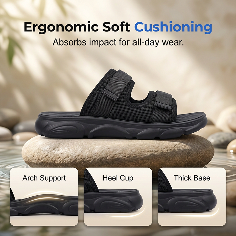 🖤👣 Men’s Adjustable Dual-Strap Slide Sandals🍀 – Breathable Mesh, Soft Cushioning & Wear-Resistant Traction🛡️