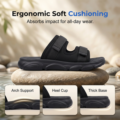 🖤👣 Men’s Adjustable Dual-Strap Slide Sandals🍀 – Breathable Mesh, Soft Cushioning & Wear-Resistant Traction🛡️