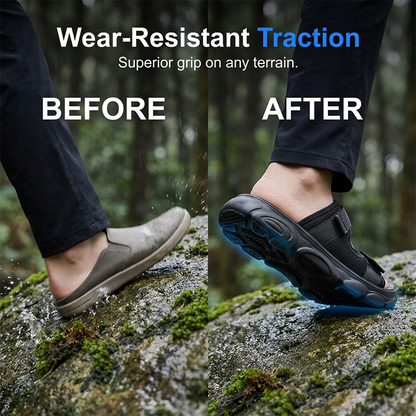 🖤👣 Men’s Adjustable Dual-Strap Slide Sandals🍀 – Breathable Mesh, Soft Cushioning & Wear-Resistant Traction🛡️