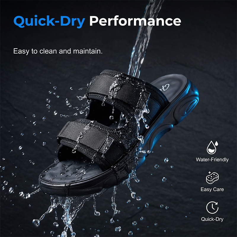 🖤👣 Men’s Adjustable Dual-Strap Slide Sandals🍀 – Breathable Mesh, Soft Cushioning & Wear-Resistant Traction🛡️