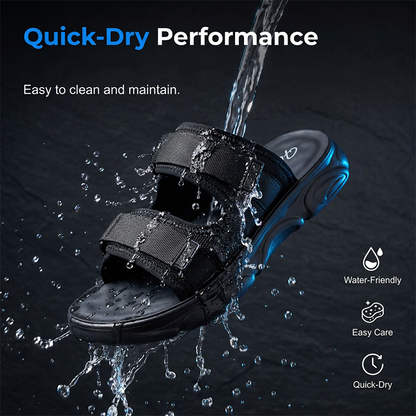 🖤👣 Men’s Adjustable Dual-Strap Slide Sandals🍀 – Breathable Mesh, Soft Cushioning & Wear-Resistant Traction🛡️