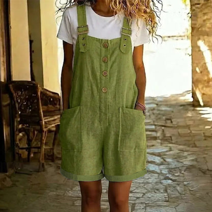 👖 LIMITED-TIME 56% OFF! 🌸 Retro Solid Color Romper with Adjustable Straps – Button-Front, Large Pockets, Relaxed Fit ✨