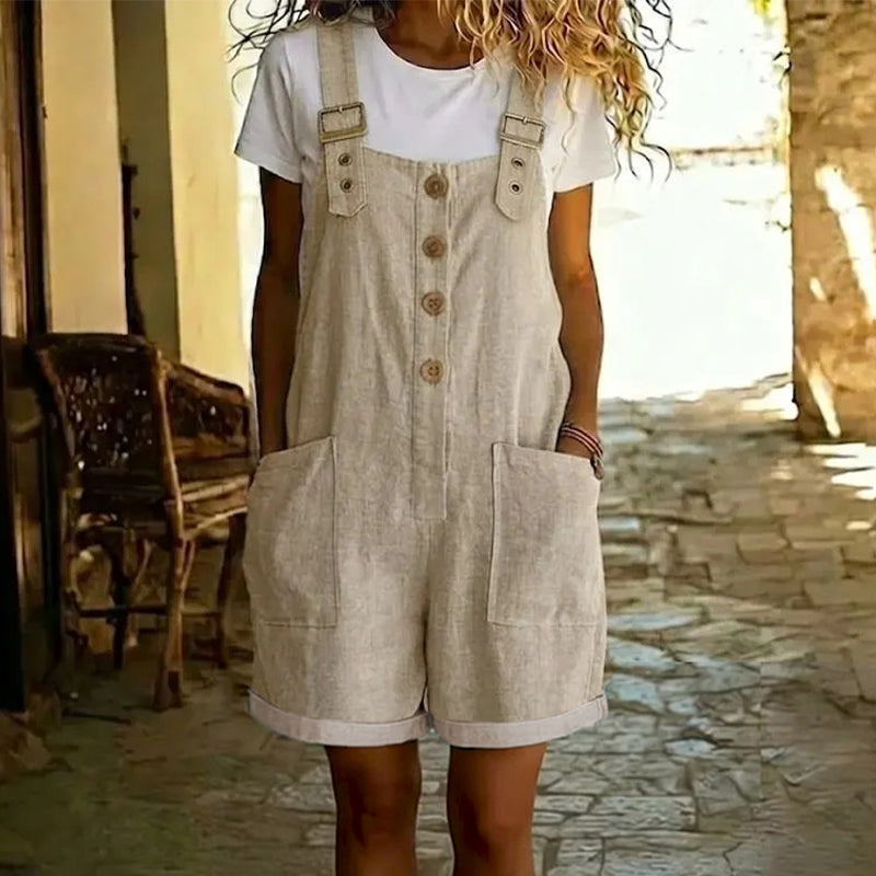 👖 LIMITED-TIME 56% OFF! 🌸 Retro Solid Color Romper with Adjustable Straps – Button-Front, Large Pockets, Relaxed Fit ✨