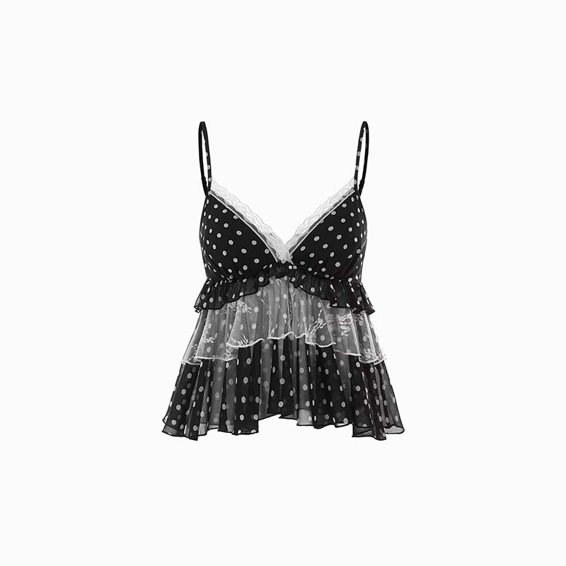 👗 🌈LIMITED-TIME 50% OFF! 🍀  🌸 Ruffled Lace Trim Camisole Top 🌸– A-Line Silhouette, Mesh Fabric, Feminine Allure ✨