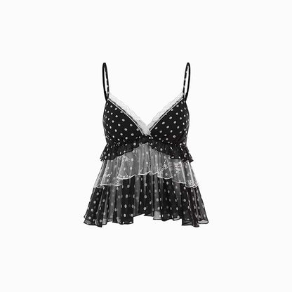 👗 🌈LIMITED-TIME 50% OFF! 🍀  🌸 Ruffled Lace Trim Camisole Top 🌸– A-Line Silhouette, Mesh Fabric, Feminine Allure ✨