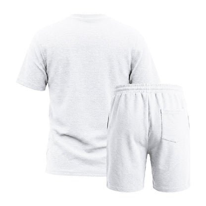 🔥LIMITED TIME 50% OFF!🔥 👕🩳 Men’s Solid Color Short Sleeve Crewneck Outfit – Textured 2-Piece Summer Set✨