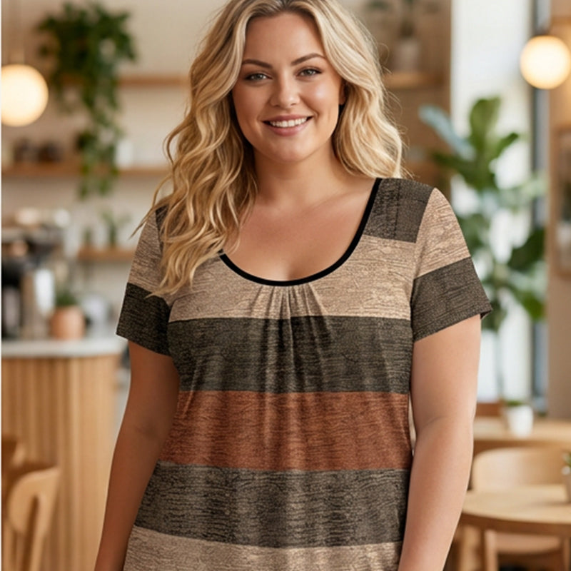 Women's Plus Size Pleated Color Block T-Shirt