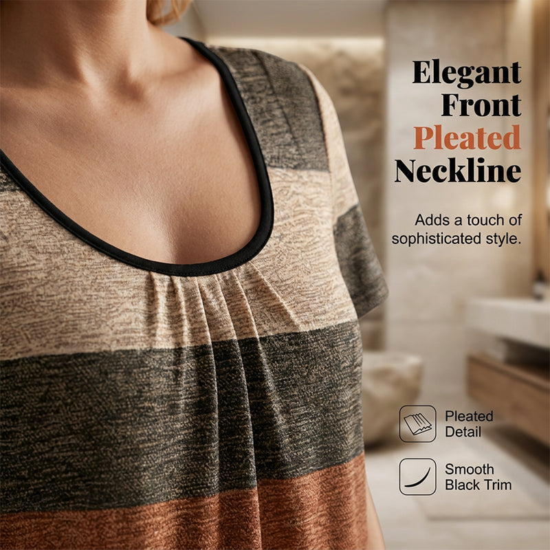 🍀👚LIMITED-TIME 50% OFF DEAL! 🌻Women’s Plus Size Pleated Color Block T-Shirt 🌼– Chic Gathered Neckline, Soft Fabric & Flowy Comfort 🌸