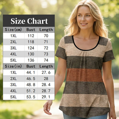 🍀👚LIMITED-TIME 50% OFF DEAL! 🌻Women’s Plus Size Pleated Color Block T-Shirt 🌼– Chic Gathered Neckline, Soft Fabric & Flowy Comfort 🌸