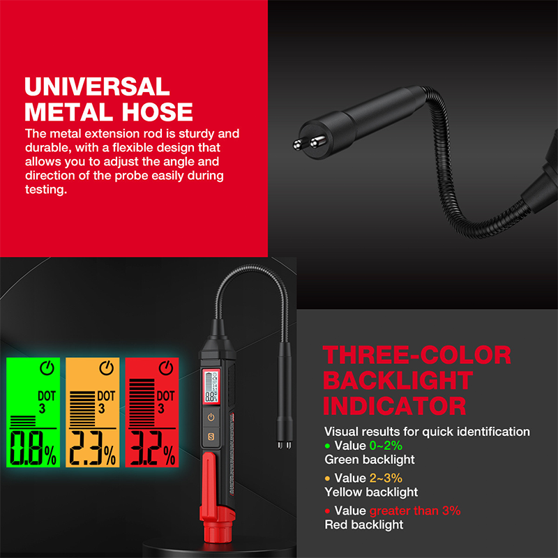🔥LIMITED TIME 50% OFF!🔥 🚗🧪⚠️ High-Precision Brake Fluid Tester – Quick Moisture Detection, 3-Colour Alert & Flexible Metal Probe