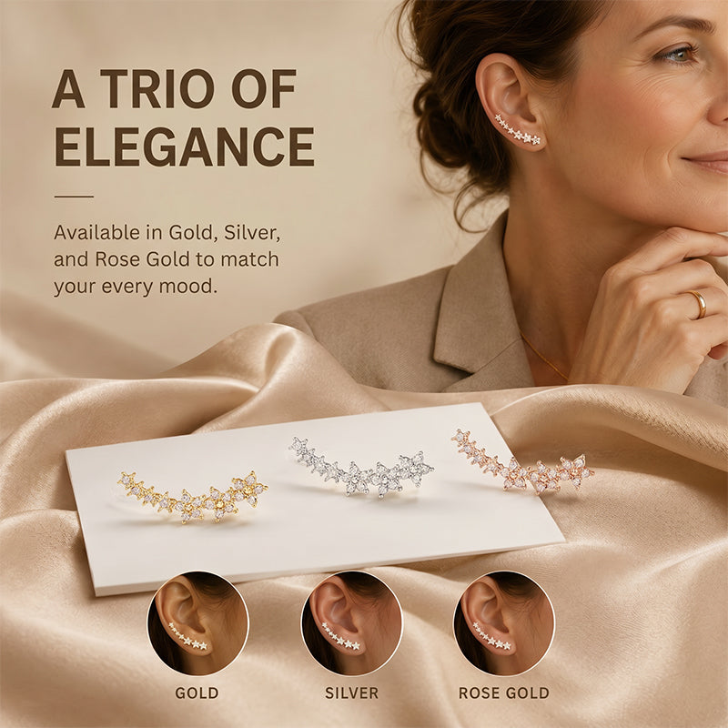 ✨2026 New Arrival! 🌟 Starry Flower Rhinestone Ear Climber Earrings – Sparkling crystals, comfortable climb-up design – perfect for daily glam or special occasions 🌸