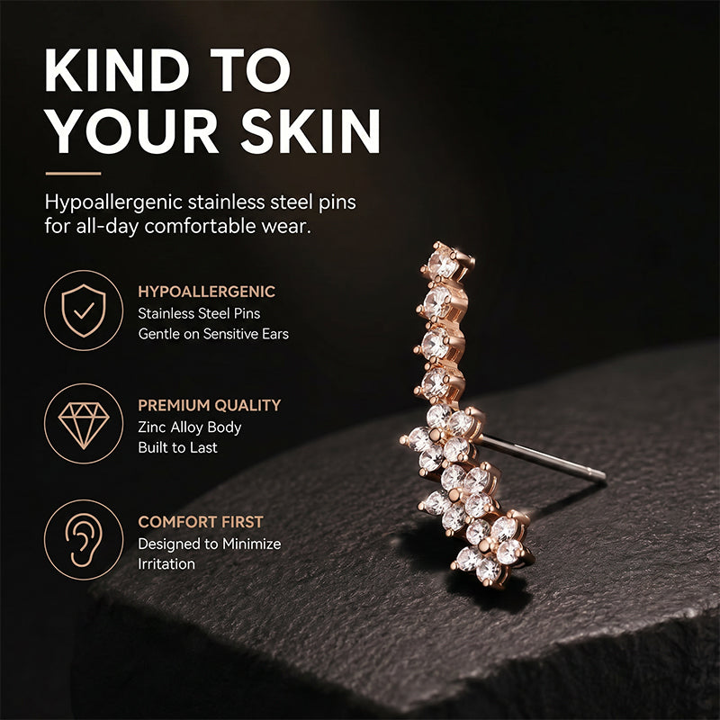✨2026 New Arrival! 🌟 Starry Flower Rhinestone Ear Climber Earrings – Sparkling crystals, comfortable climb-up design – perfect for daily glam or special occasions 🌸
