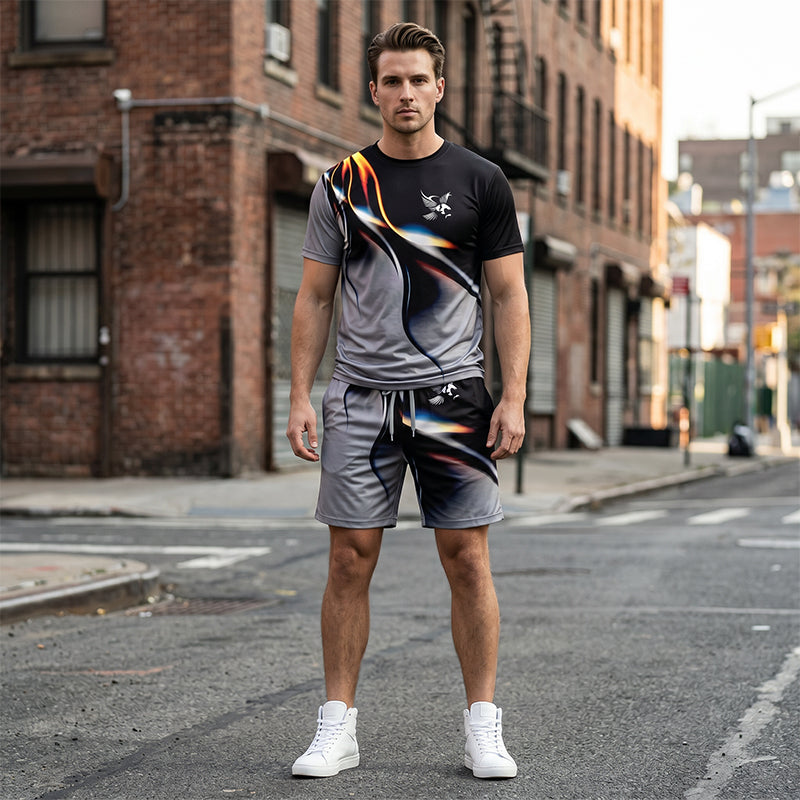 🎁2026 New Arrivals 50% OFF💥Men's Abstract Print T-Shirt and Shorts Set