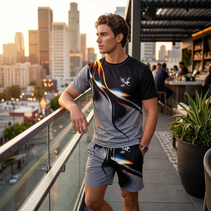 🎁2026 New Arrivals 50% OFF💥Men's Abstract Print T-Shirt and Shorts Set
